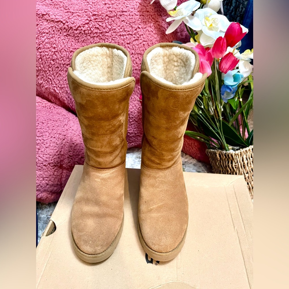 🍁Pre-Loved UGG Amie size 6 suede wedge chestnut - Picture 3 of 10